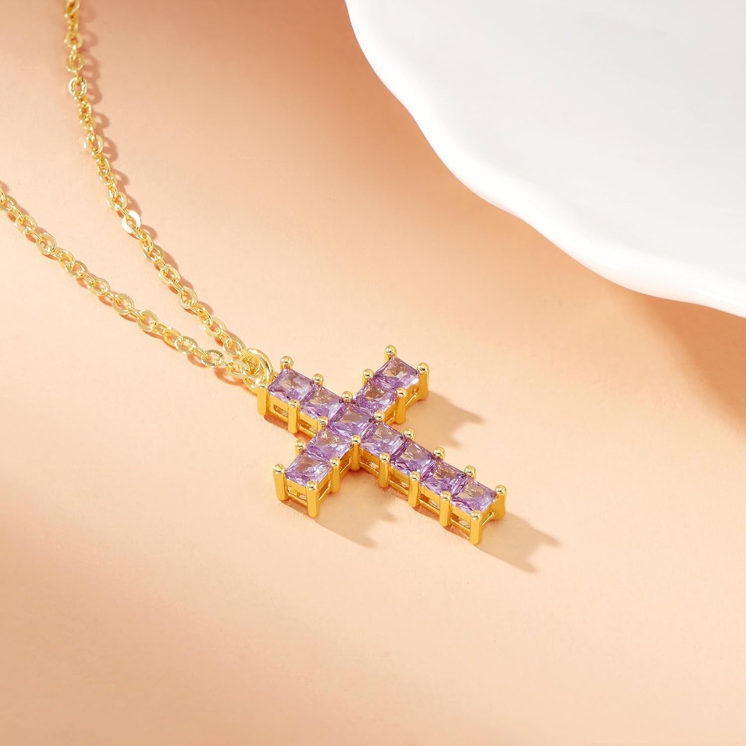 Lcherry Cross Birthtone Necklace for Women Birthday Christmas Gift for Her Confirmation Baptism Cross Pendant Religious Jewelry - Image 2