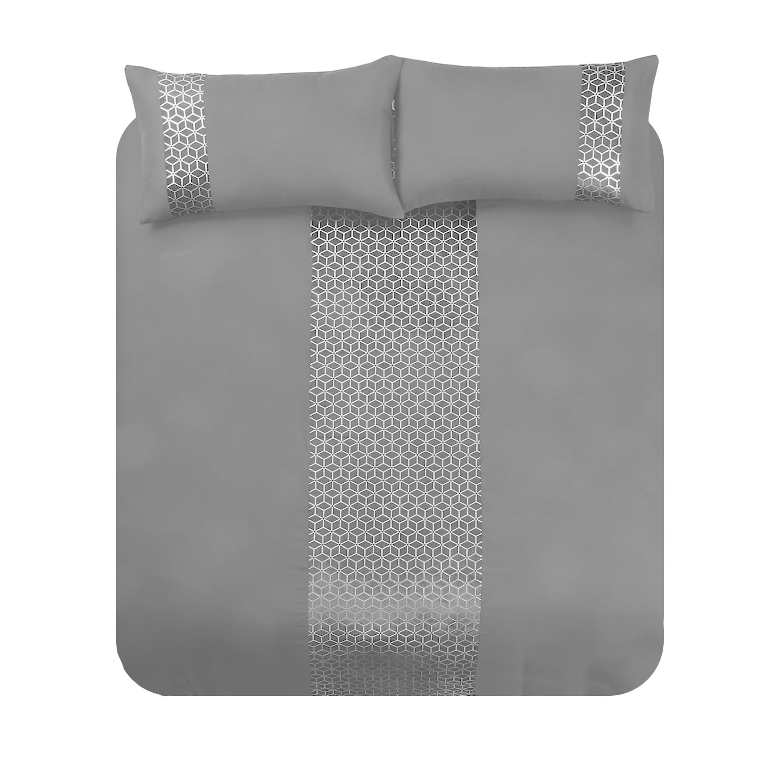 Velosso Sparkle Reversible Double Duvet Cover Set, Geometric Gold Metallic Foil Design, Hotel Quality 3 Piece Bedding Set with 2 Pillowcases, Button Closure (Silver)