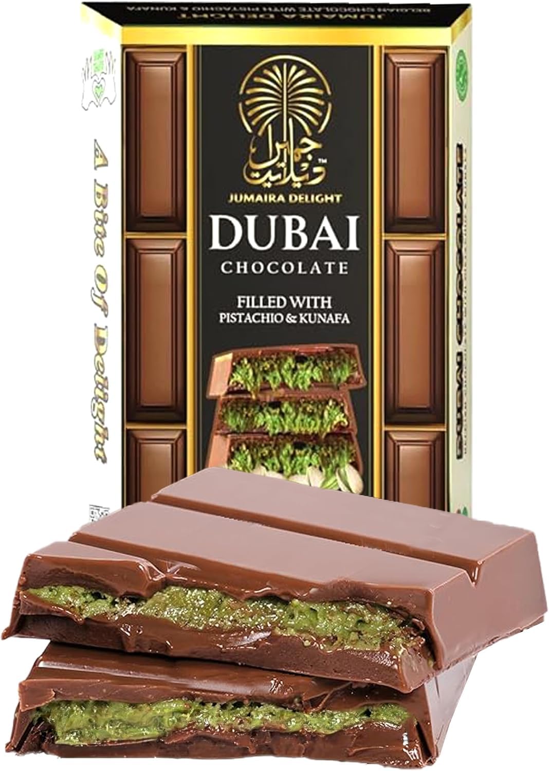 Dubai Chocolate Bar Pistachio - 100g Pistachio Cream & Kunafa - Made In Dubai, Premium Original UAE Import - Viral Milk Chocolate Bar With Kadayif & Kataifi (Pack of 1)
