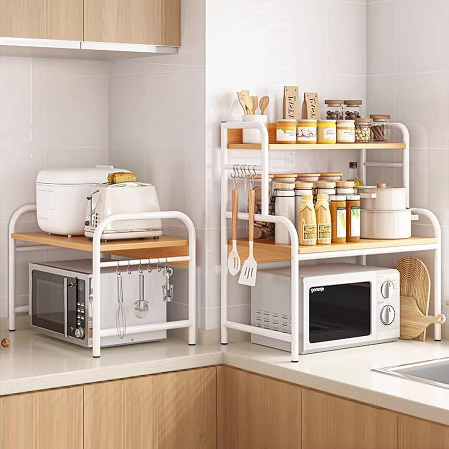 Kitchen Pot Pan Rack Cookware Storage Organizer Space-Saving Kitchen Storage Solution Kitchen Storage Rack/Log Color/50Cm