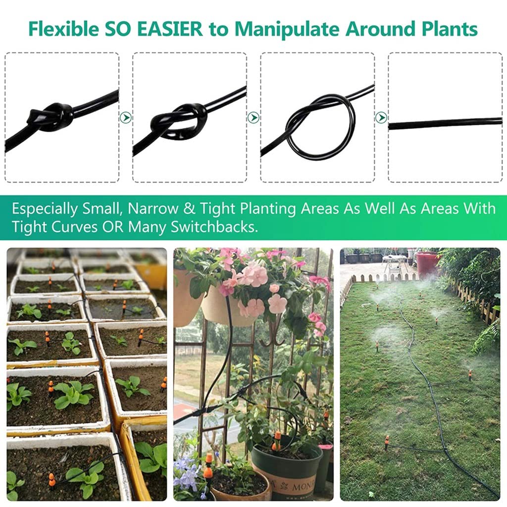 Cinta de goteo de riego – Micro tubo de goteo de PVC para jardín, tamaños de 4/7 mm y 0.25 pulgadas para riego eficiente, sistema de aspersor de paisaje, múltiples opciones de longitud