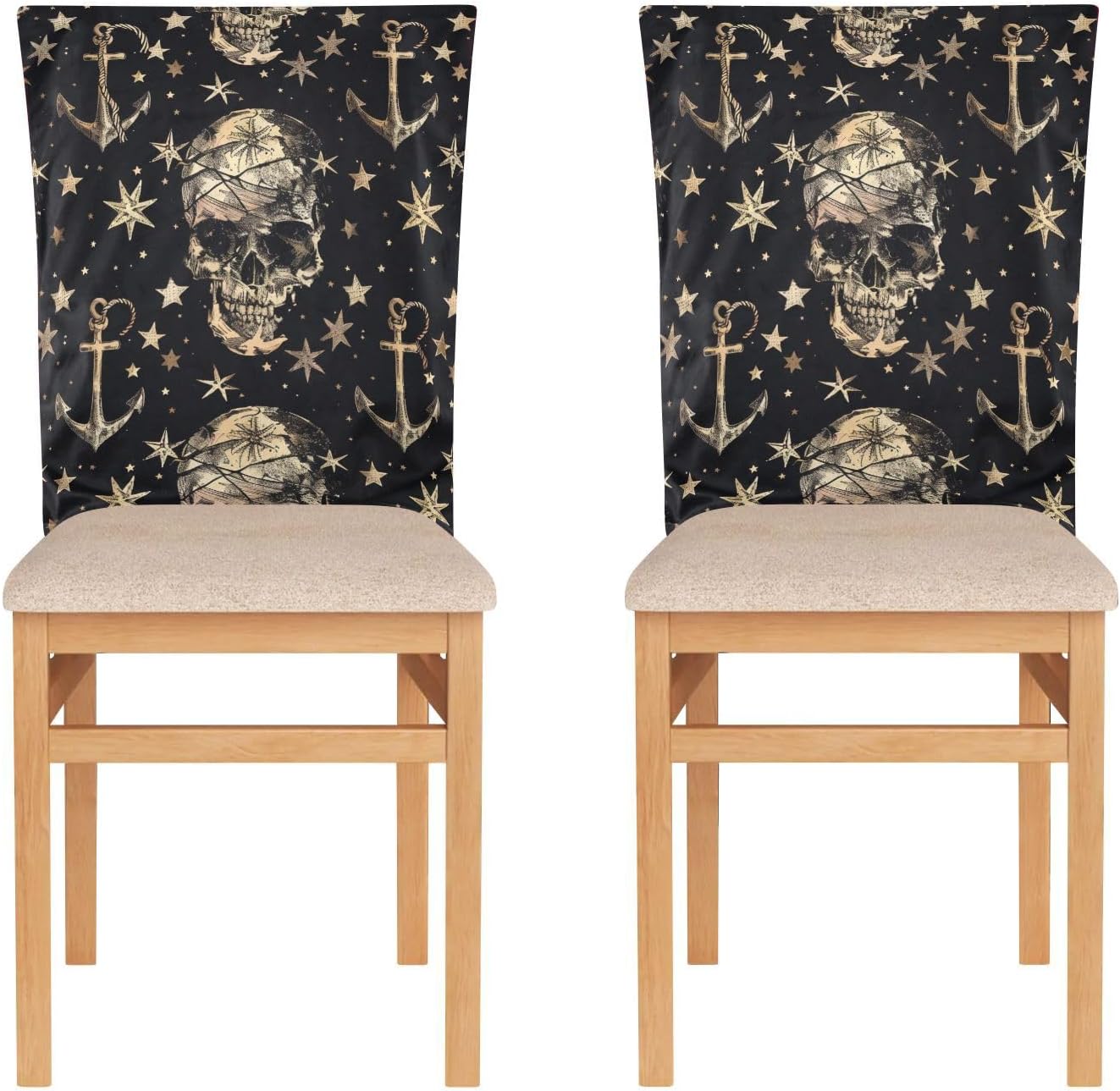 ALAZA Anchor Skull Stars Chair Back Cover Set of 6, Washable Reusable Removable Chair Slipcovers Decorative Chair Cover for Home Kitchen Wedding Party