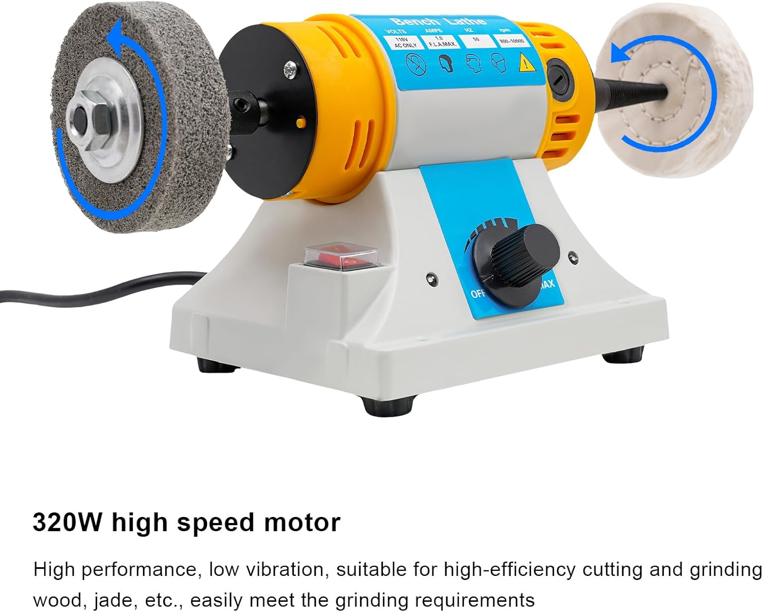 Multi-Function 110V Bench Buffer Polisher Machine Adjustable Variable Speed Bench Grinder Polishing & Buffing Machine for Wood, Amber, Metal, Jade