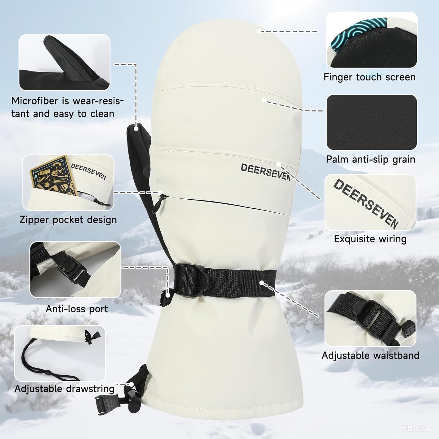 Winter Ski Mittens Men & Women Snow Warm Insulated Waterproof Windproof for Cold We... - Image 3