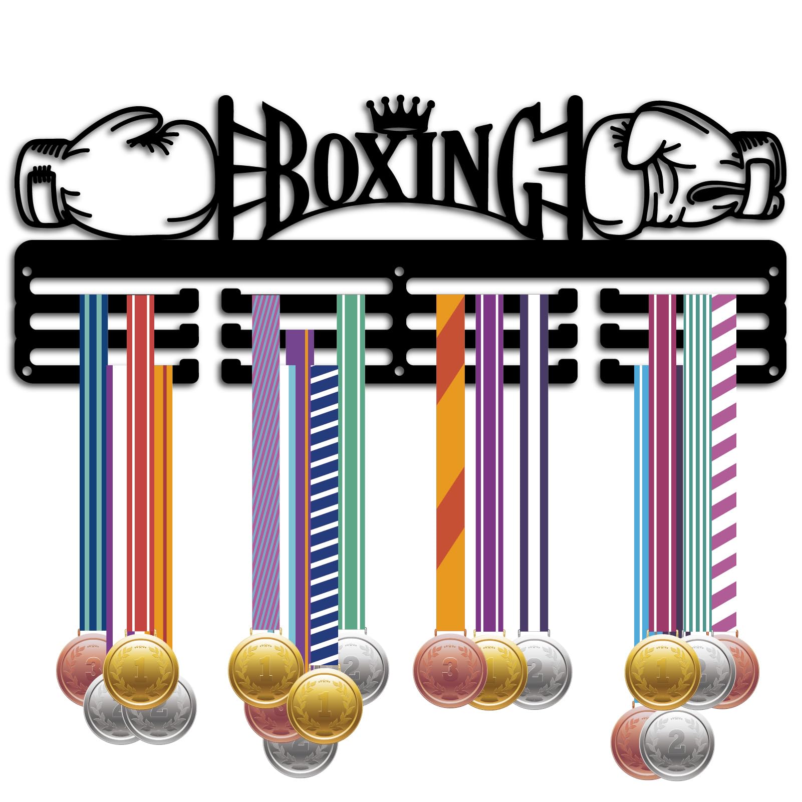 CREATCABIN Soporte Medallas Boxeo,Colgador Exhibición Medallas,Marco Montaje Pared,Estante Medallas Deportivas,Colgador Negro Decoración Pared,Organizador Medallas para Corredor Cinta,Fútbol,40x15cm