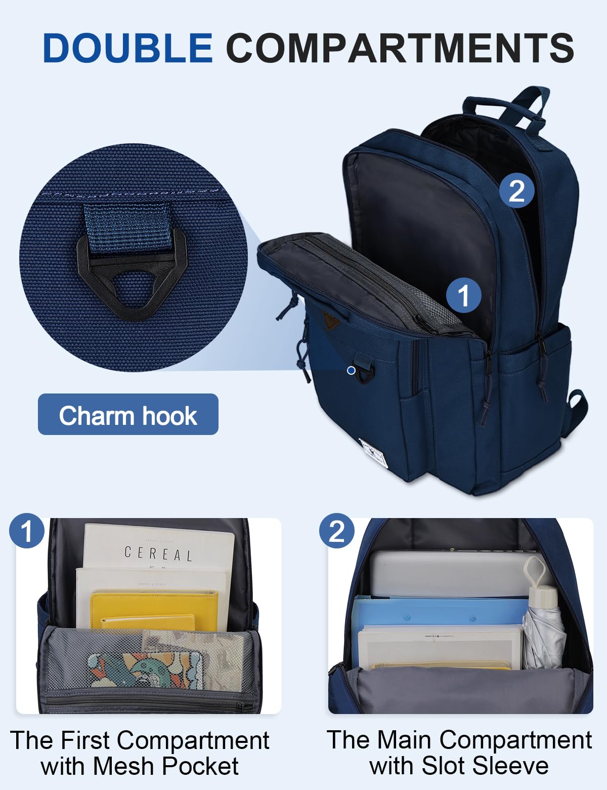 VX VONXURY Zaino Scolastico, Grande Daypack Casual Resistente All'acqua Con Doppi Confronti Zaini Da Viaggio Leggeri