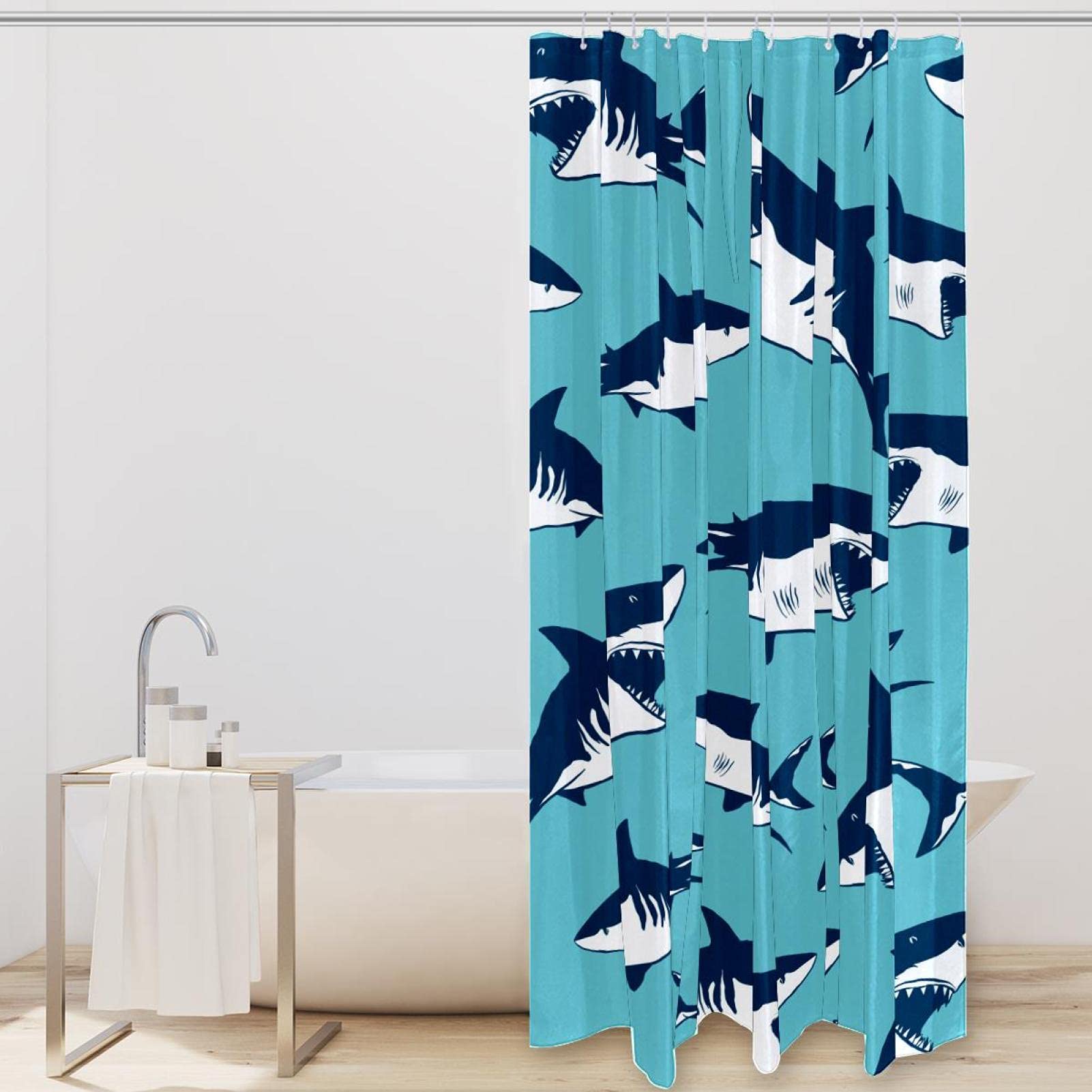 Erosebridal Hai-Duschvorhang Für Jungen – 183x183 Cm, Marineblau Mit Unterwasser-Motiv, Inkl. 12 Haken, Aus 100% Polyester