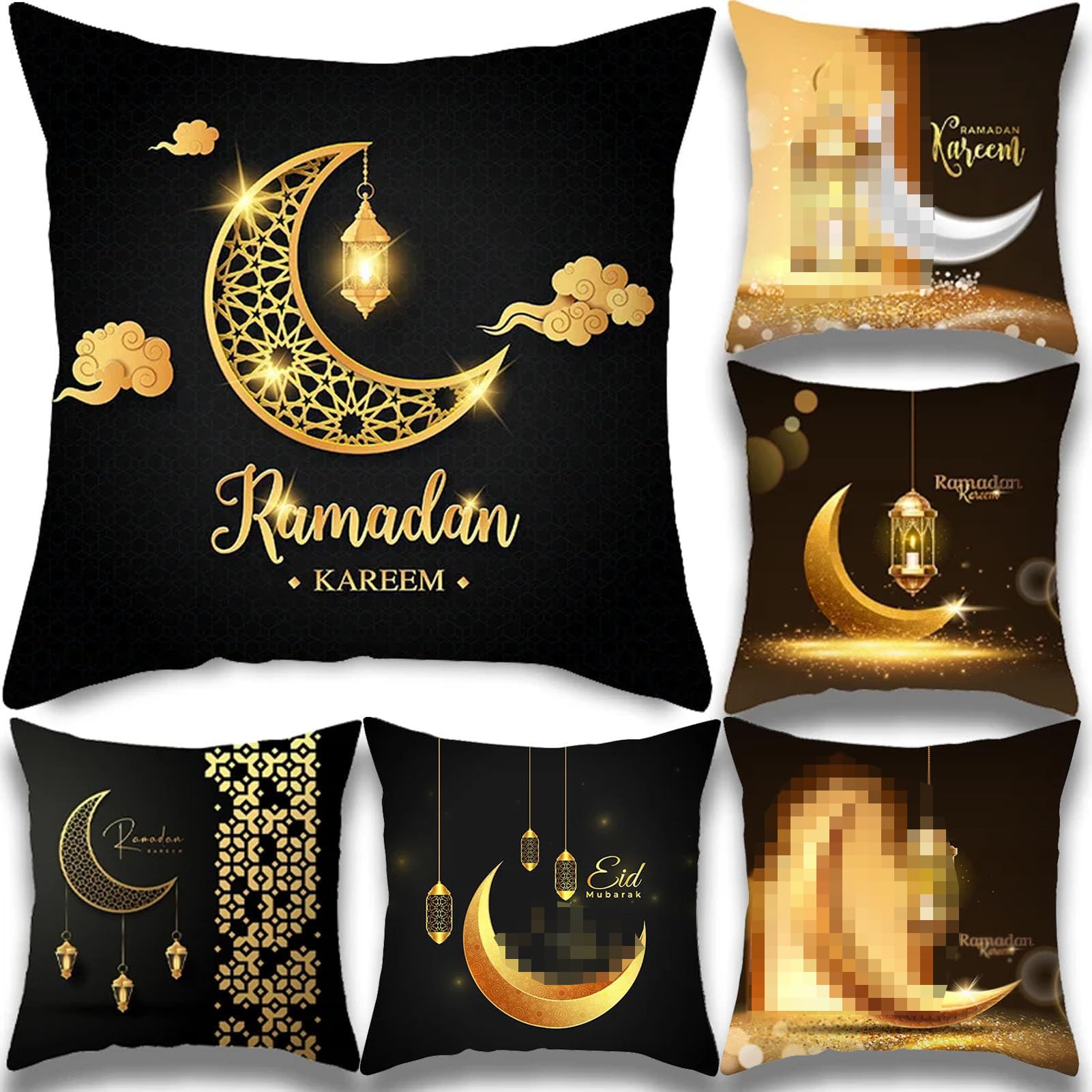 Tiokkss 6 Pcs Ramadan Decorations Pillow Cover Throw Pillow Case Ramadan Kareem Decor Sofa Bed Couch Throw Cushion Cover Ramadan Decorations for Home (45 x 45cm)