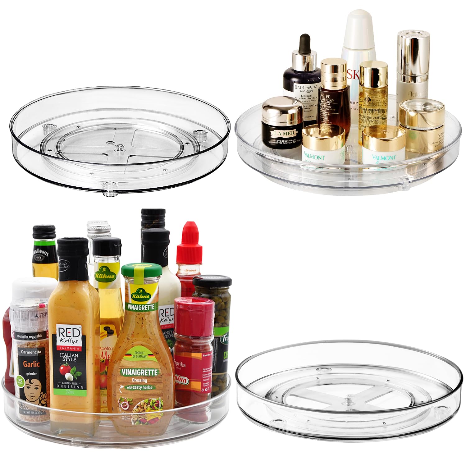 Amolliar Lazy Susan Turntable Organizer, 9"+11" 4 Pack, Rotating Tray for Kitchen, Fridge, Pantry Organizer Storage, Cabinet, Closet, Bathroom Vanity
