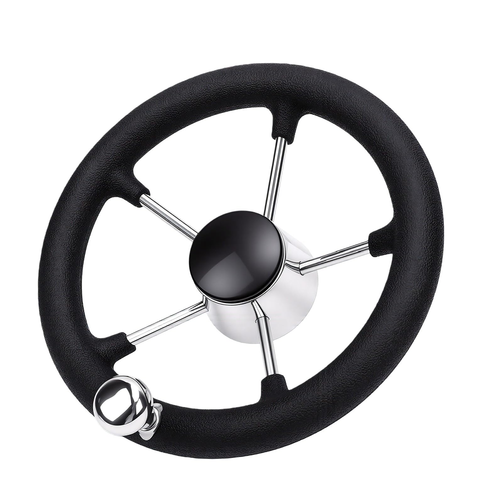 Naroote 11,5-Zoll-Marine-Lenkrad Langlebiges Edelstahl-Steuerrad für Yachten und Pontonboote 5-Speichen-Design