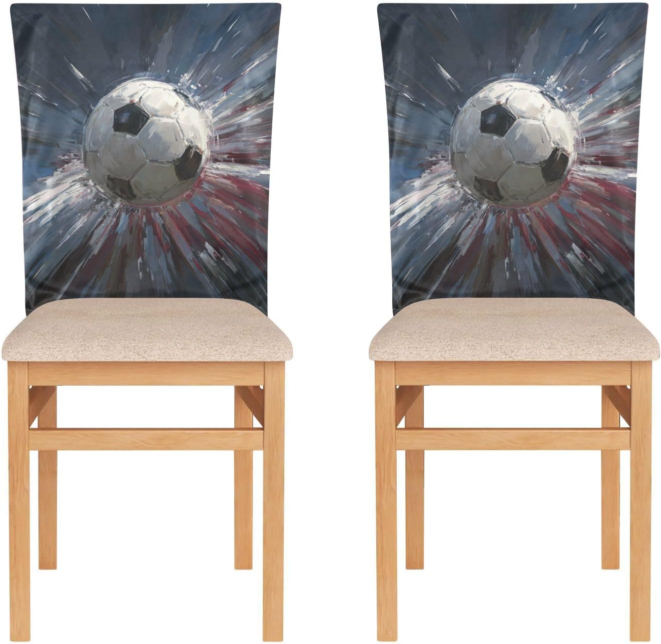 ALAZA Vintage Soccer Balls Chair Back Cover Set of 6, Washable Reusable Removable Chair Slipcovers Decorative Chair Cover for Home Kitchen Wedding Party
