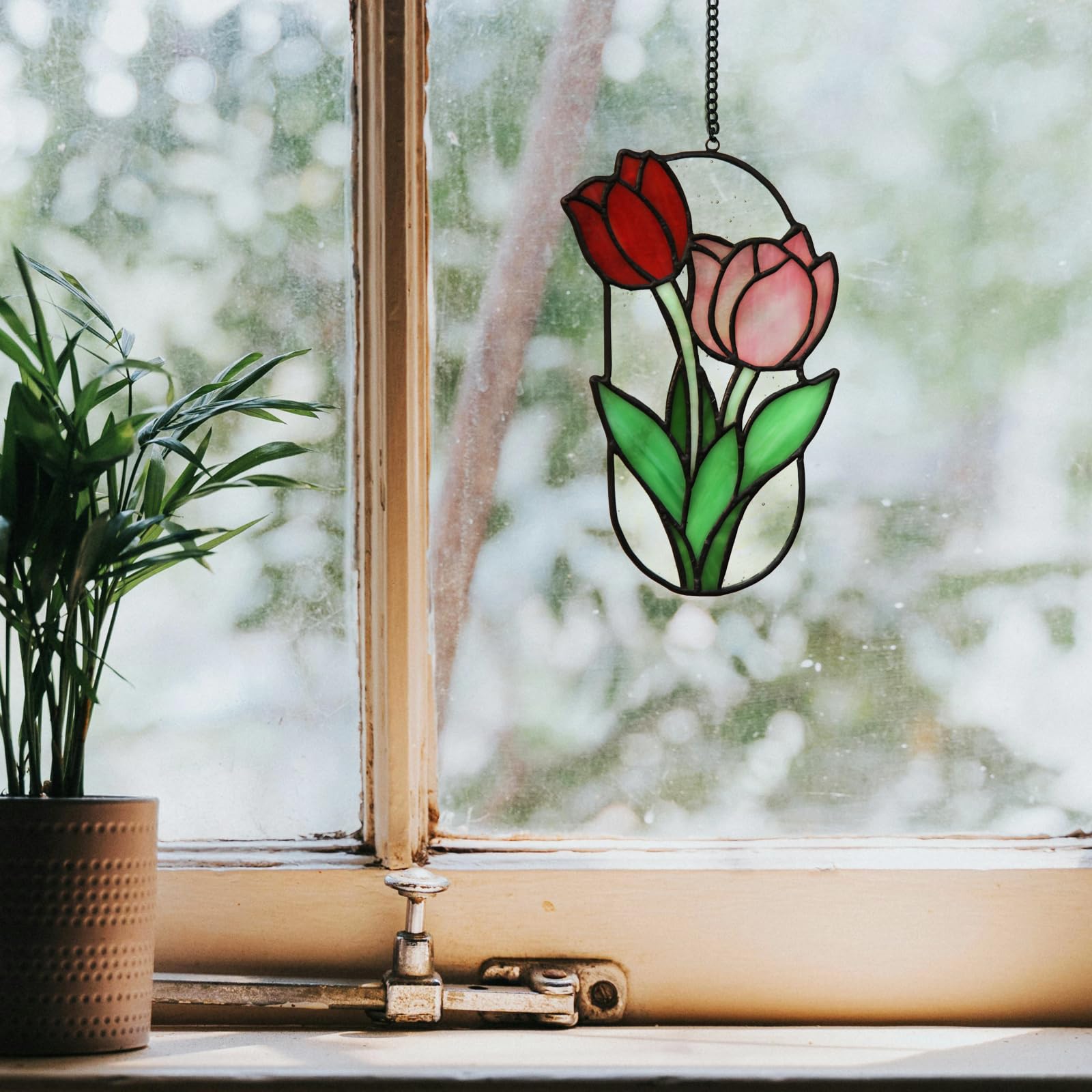 Safran Buntglas Fenster Hängedeko Tulpe Buntglas Deko Garten Lichtfänger