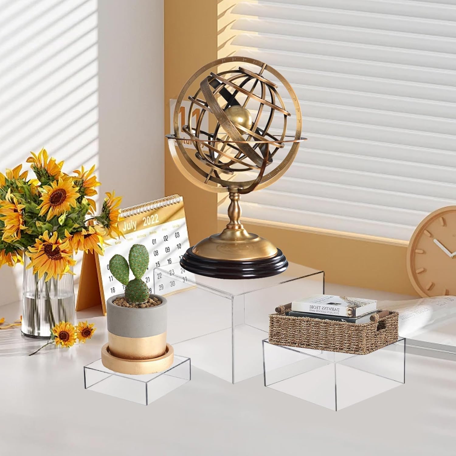 6 Pcs 3 Size Acrylic Cube Display Risers Acrylic Boxes Dessert Display Nesting Cubes, Buffet Risers with Hollow Bottom for Jewelry Collectibles Cosmetics Figures Show