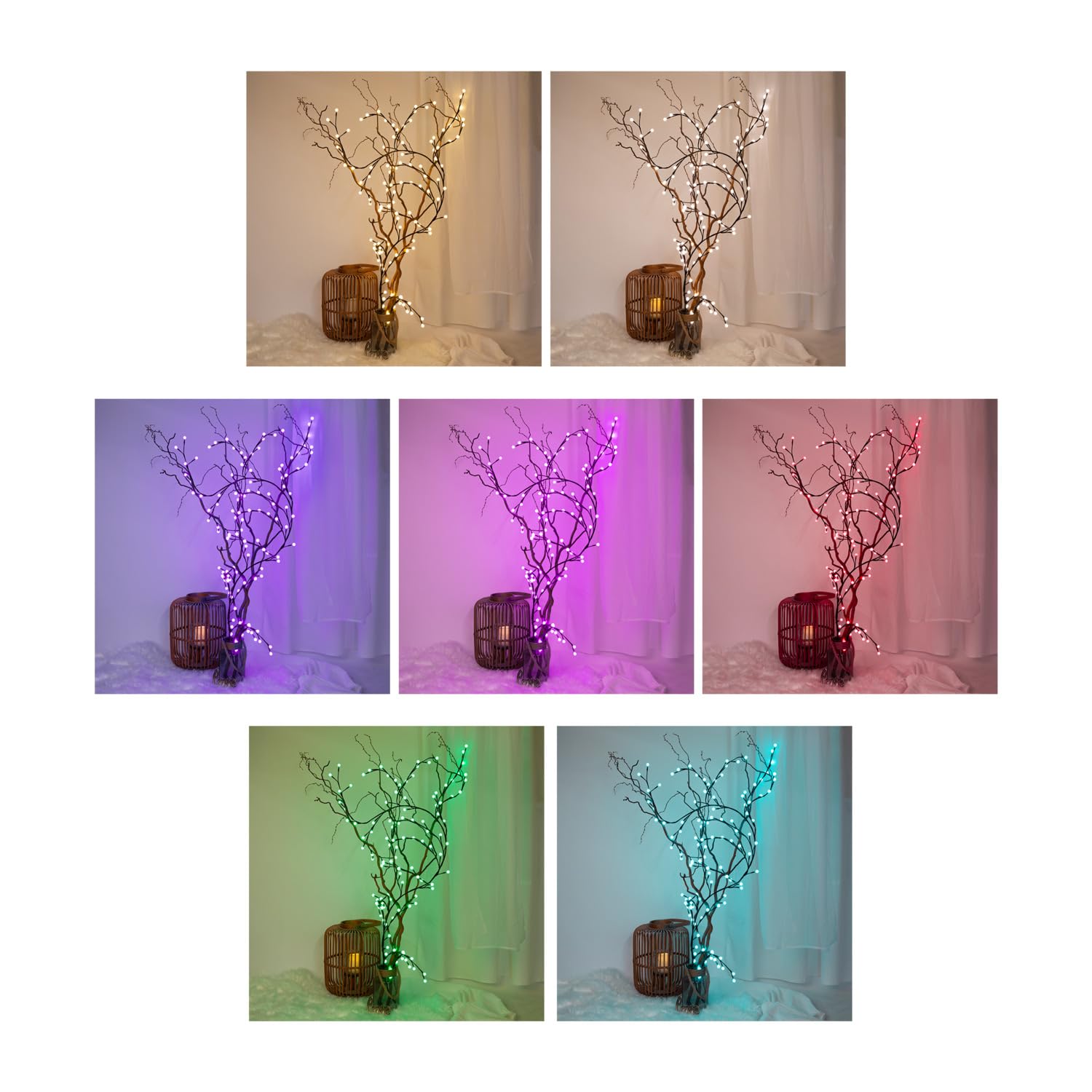 Idena 30522 - LED Zweige, Lichterkette mit 120 RGB LED in 16 Lichtfarben, Deko für Außen & Innen, ca. 2 m groß, 3 Timer Modi & 7 Lichtfunktionen, als Wanddeko und Lichterbaum (Packung mit 2)