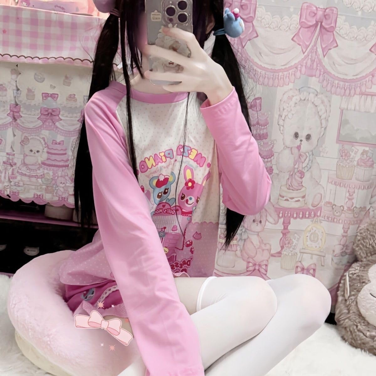 Sweet Crop Top Cartoon Print Harajuku Contrast Color T-Shirt Women Y2k Aesthetic Slim Ruffled Tee - Image 6