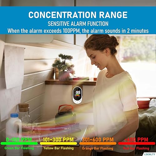 Miniatura 6 de Detector de fugas de gas natural mejorado y detectores de monóxido de carbono, diseño de pared enchufable 4 en 1, detector de CO y gas con pantalla