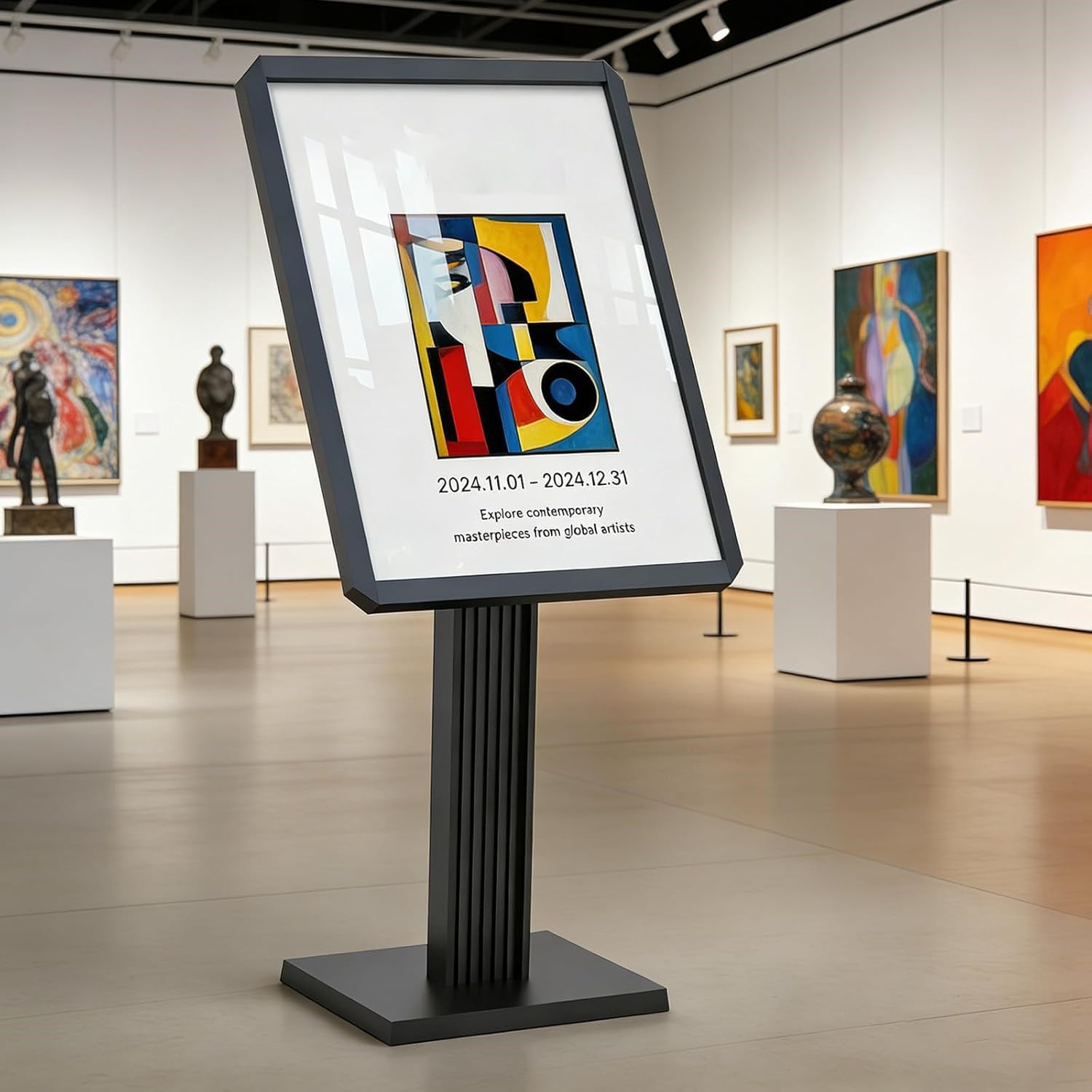 BOOZXCV Sign Holder Floor Stand, Heavy-Duty Pedestal poster stand for display, Horizontal/Vertical Adjustable Aluminum Menu Stand with Weighted Base for Restaurant Signs, Malls (Black 50 * 70cm)