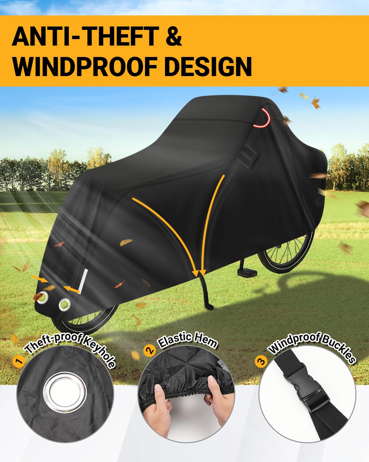 CEMOFE Fahrradabdeckung Für Lastenräder - Wasserdichte Schutzhülle Mit Reflektorstreifen