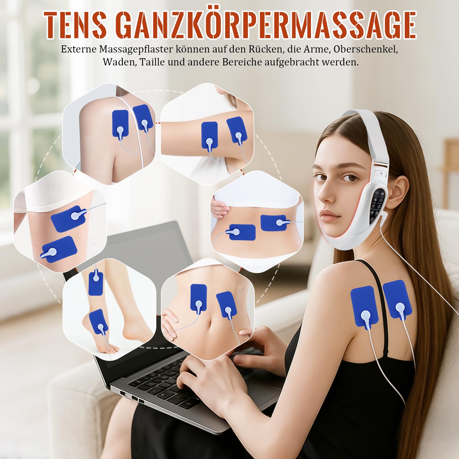 Elektrisches V-Face-Shaping-Massage, 5 Modi & 15 Intensitätsstufen, Gesichtsmassagegerät, entfernt Doppelkinn, schafft eine definierte Kieferlinie.