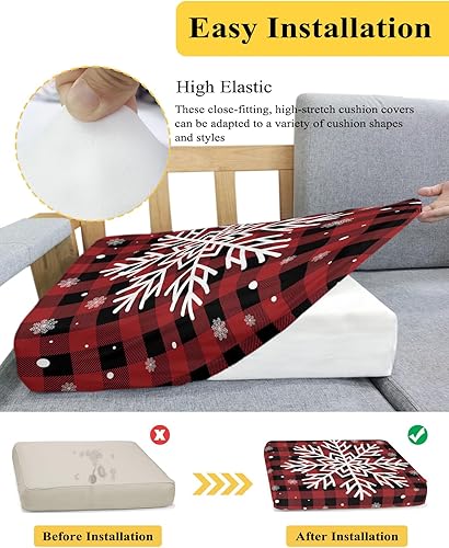 Miniatura 5 de Fundas de cojín de sofá de Navidad con copos de nieve, lavables, divertidas de Navidad, a cuadros, rojos, negros, extraíbles, elásticas, para sofá