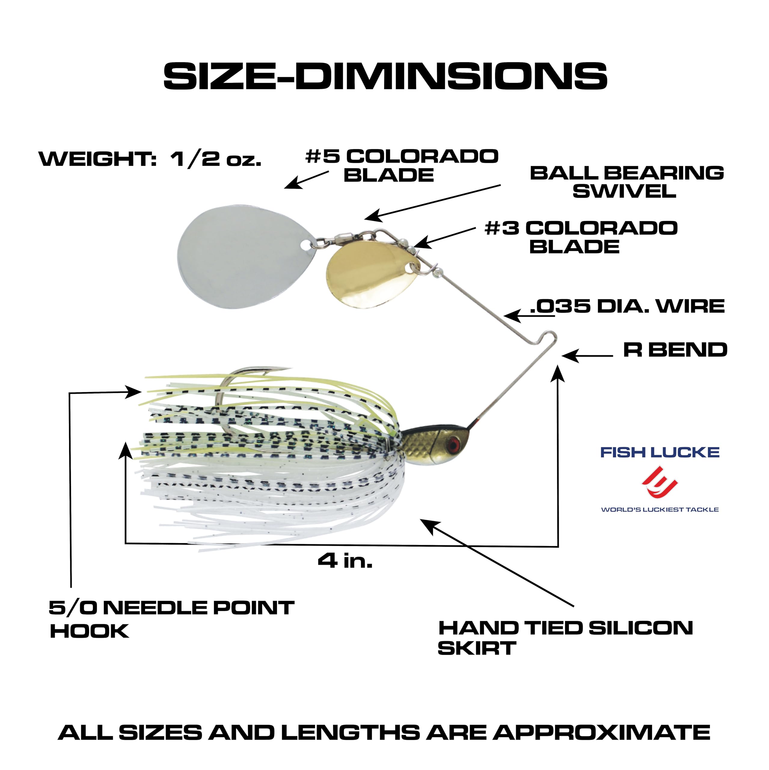 Luck E Strike Jimmy Houston Legends Spinnerbait avec lames Colorado (Spinnerbait) Crochet 5/0