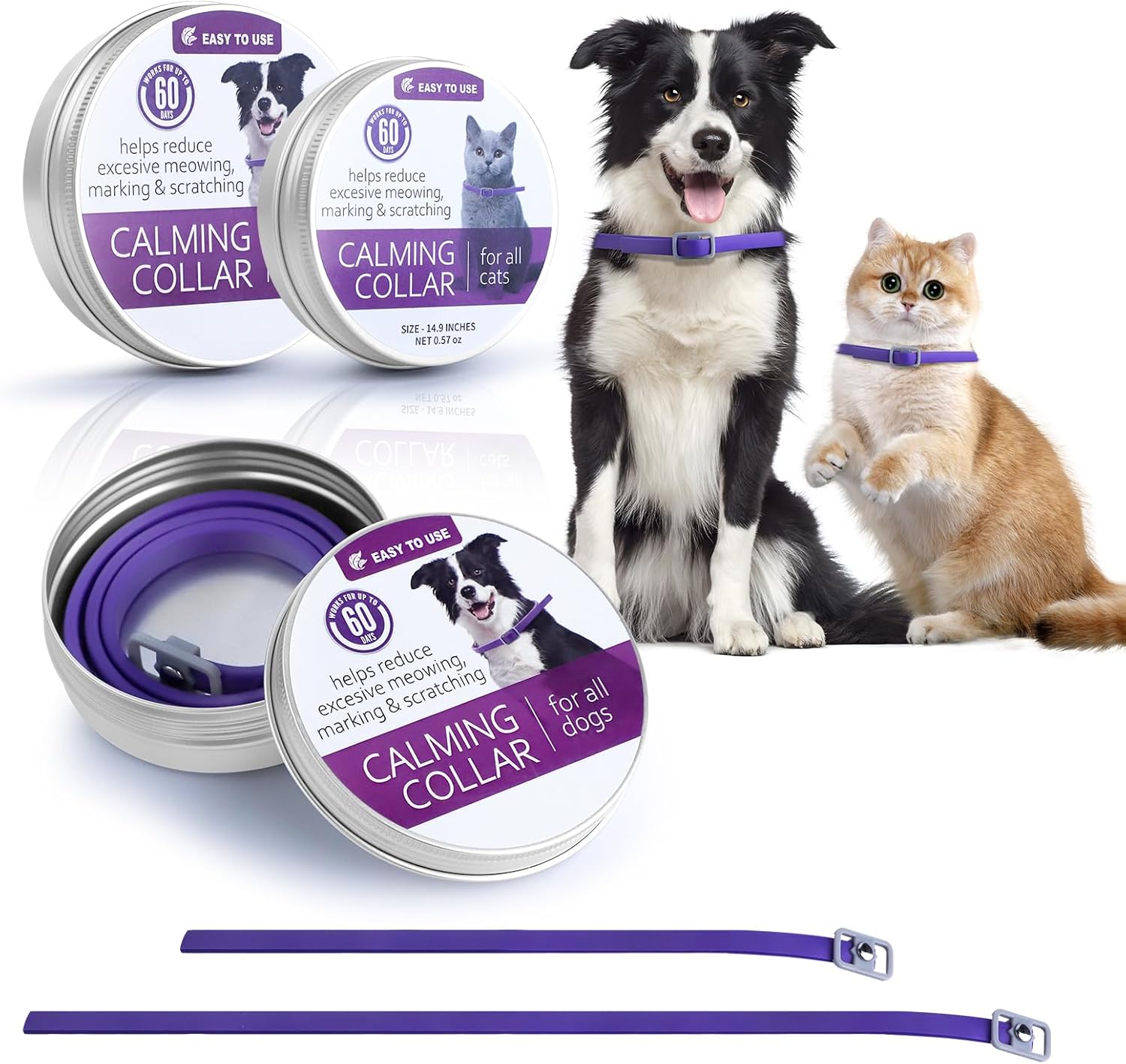 2-Pack Pheromone Calming Collars for Dogs & Cats – 60-Day Stress Relief