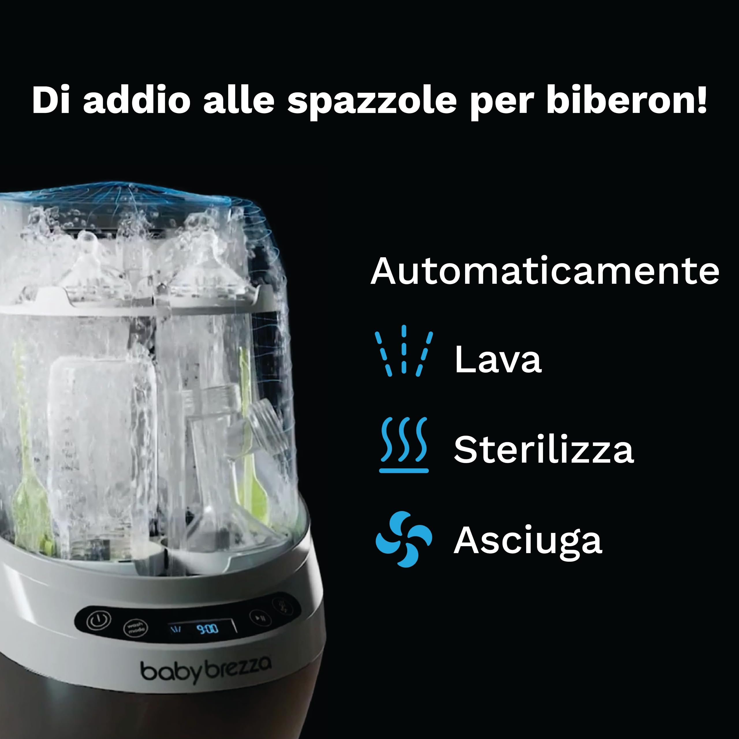 Baby Brezza Bottle Washer Pro: Lavabiberon ecologico, multifunzione, Sterilizzatore automatico con Lavaggio e Asciugatura per Biberon, Tettarelle e Accessori per Neonati - Pulizia senza spazzole