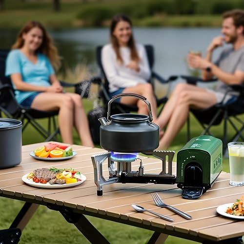 Miniatura 8 de BIG HORN OUTDOORS Estufa de campamento de butano, quemador de gas plegable portátil con bolsa de transporte para camping, uso de emergencia y cocina