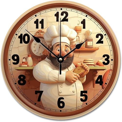 ArogGeld Itanlian ChefRound - Reloj de pared para cocina, funciona con pilas, 12 pulgadas, silencioso, sin tictac, reloj colgante de granja,