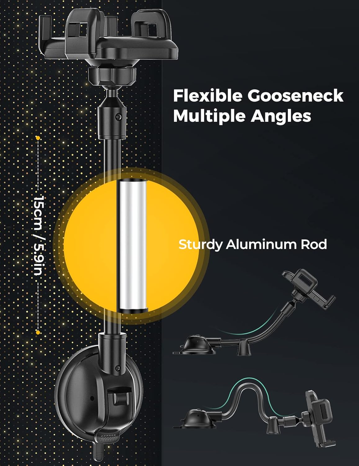 Phone Mount for Car,[Strong Suction] Long Arm 2 in 1 Windshield/Dashboard Car Phone Holder Mount Strong Suction Anti-Shake Stabilizer Phone Car Holder Compatible with All iPhone Android Smartphone : Everything Else