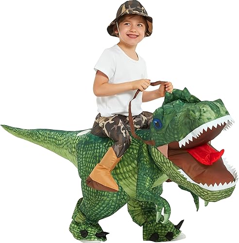 Miniatura 7 de One Casa - Disfraz inflable de dinosaurio para montar en T-Rex divertido disfraz de Halloween para niños