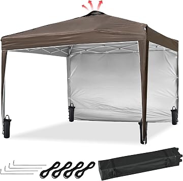 Instahibit 10x10 Pop Up Canopy Tent for Backyard with 1 Sidewall, Easy up Canopy for Parties Gazebo 10x10 with Roller Carry Bag for Tailgate Party Garden Backyard