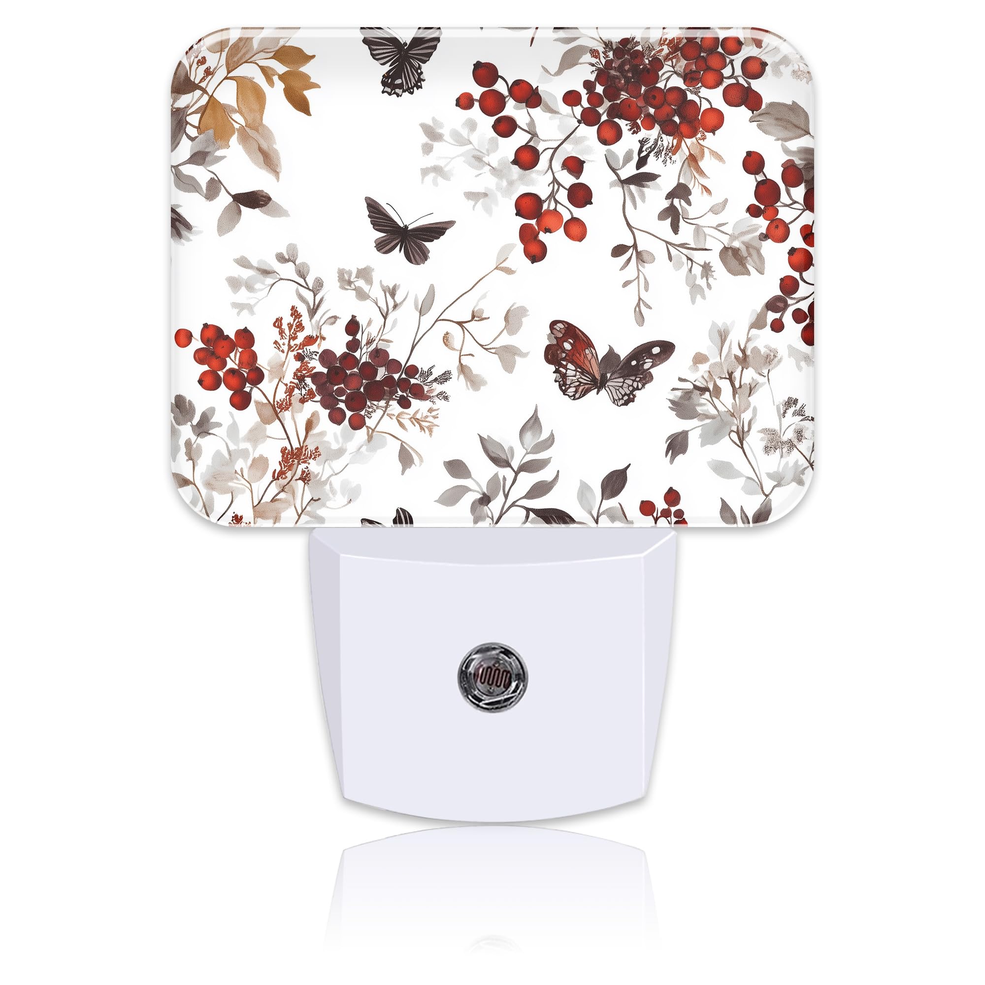 Vintage Wildflower Plants Night Light Plug into Wall, Butterfly Night Light with Dusk to Dawn Sensor for Kid Girls Boys Women Men Room, Hallway, Kitchen, Bathroom, Stairs Decor