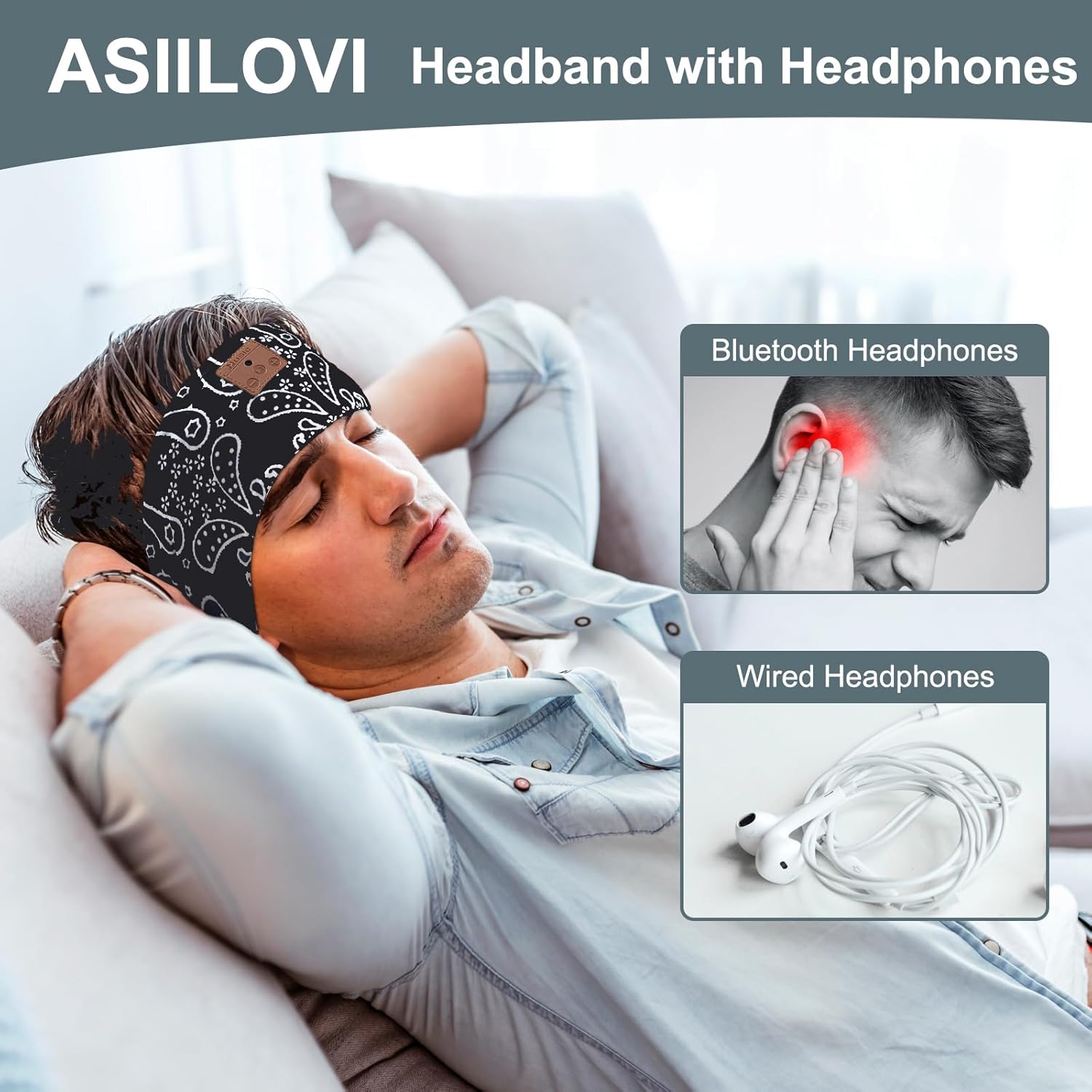 2-Pack Upgraded Wireless Bluetooth Headband for Side Sleepers, Running, Travel, Meditation