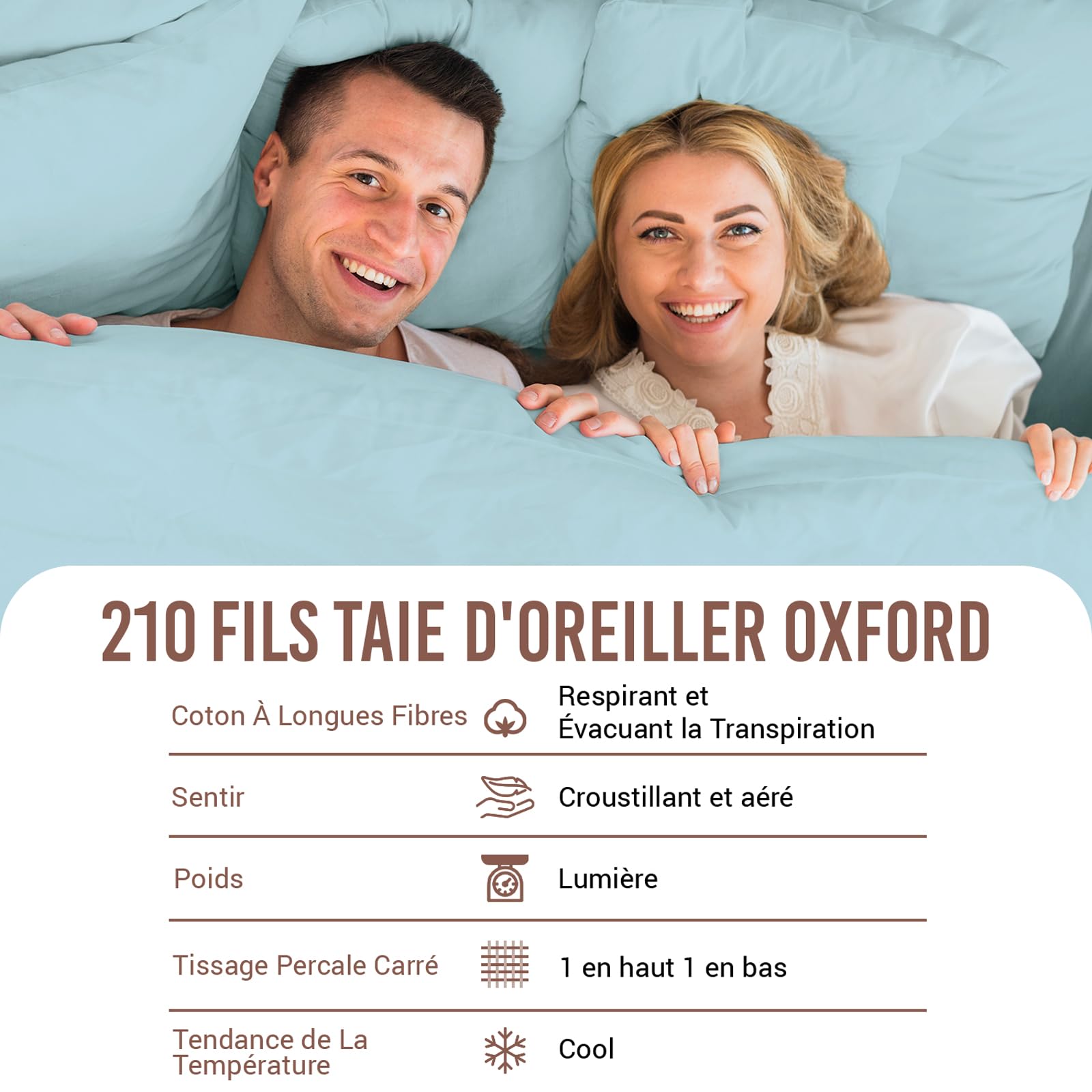Pizuna Coton Set de 2 Taies d'oreiller 65x65 cm Bleu Bébé, 100% Coton Longue durée en Percale Taies d'oreiller en Coton 65x65 avec Rabat de 20cm