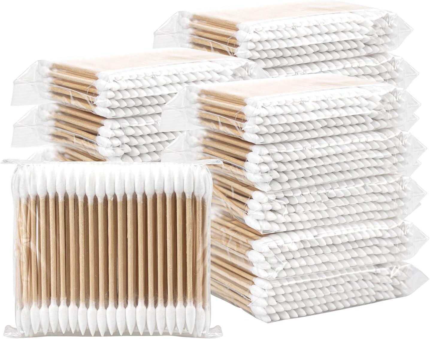 Hedume 2500 Pieces Wooden Cotton Swabs, Double Pointed Cotton Buds (25 Packs, 100 Pieces 1 Pack)