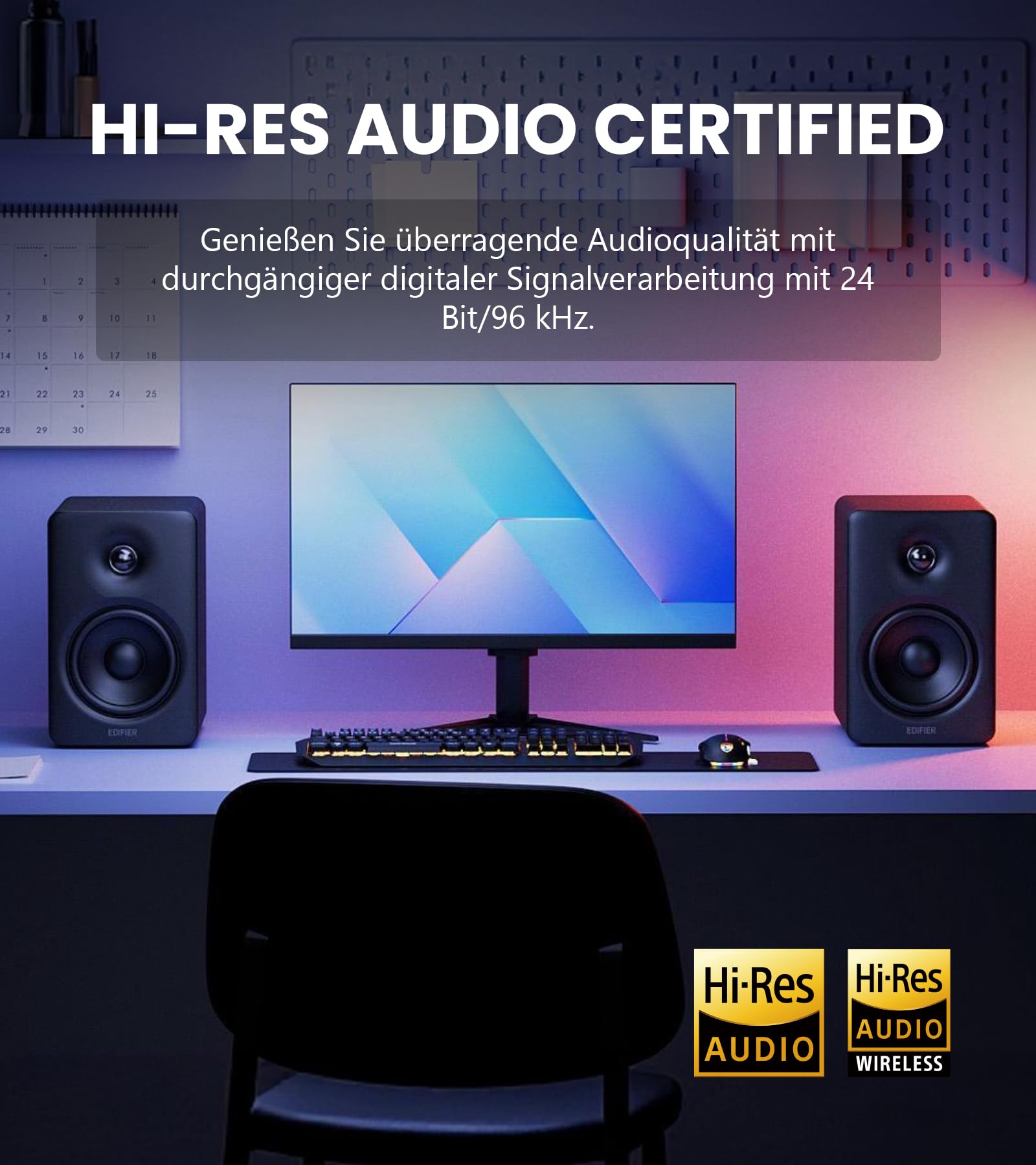 Edifier M90 Regal-Lautsprecher, 100 W RMS Desktop-Lautsprecher, Hi-Res-Audio, LDAC, Bluetooth 6.0, kompakter Lautsprecher, HDMI eARC/optischer/USB-C/AUX-Eingang, SUB Out, Aktivlautsprecher – Schwarz