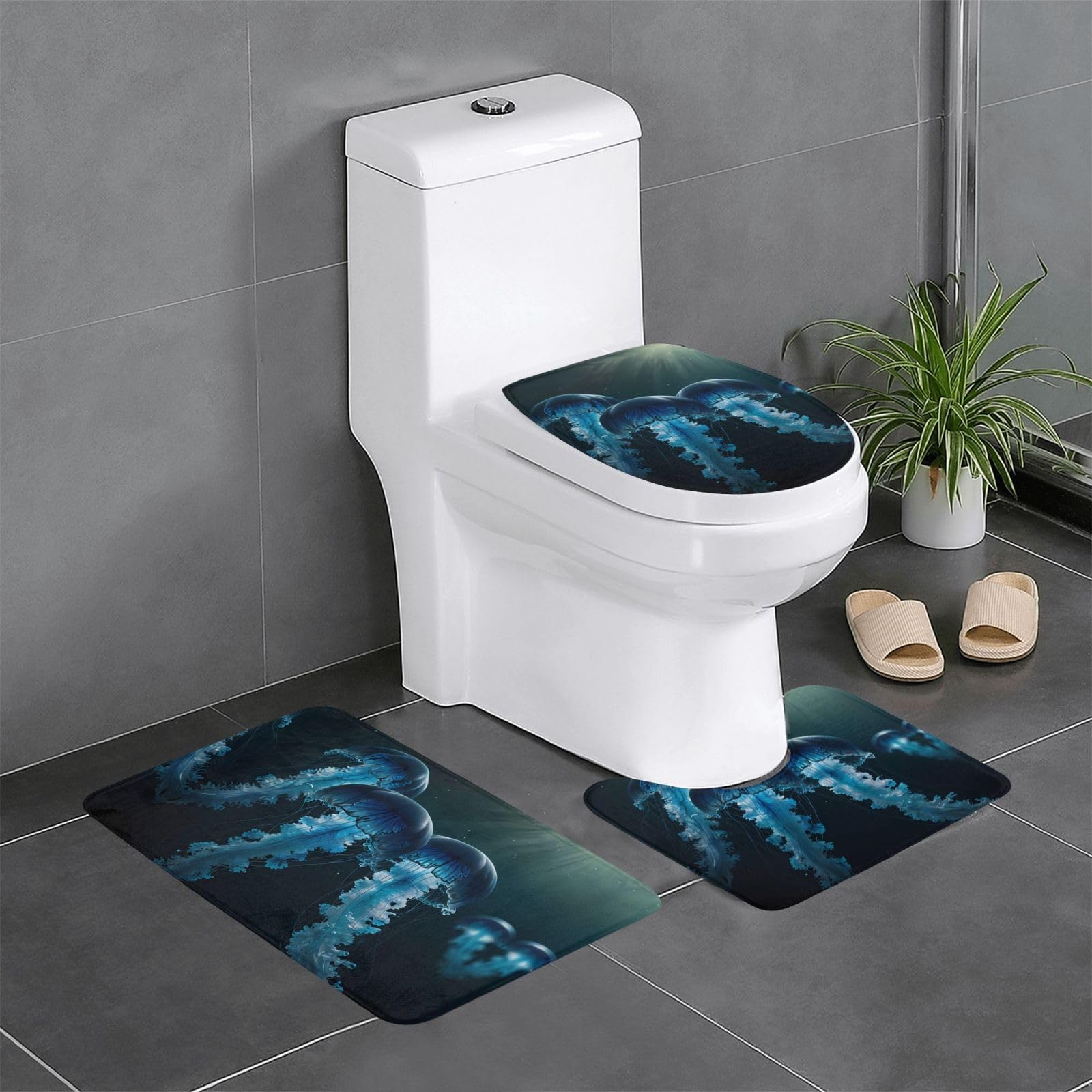 Tapis de salle de bain 3 pièces méduses antidérapant et absorbant