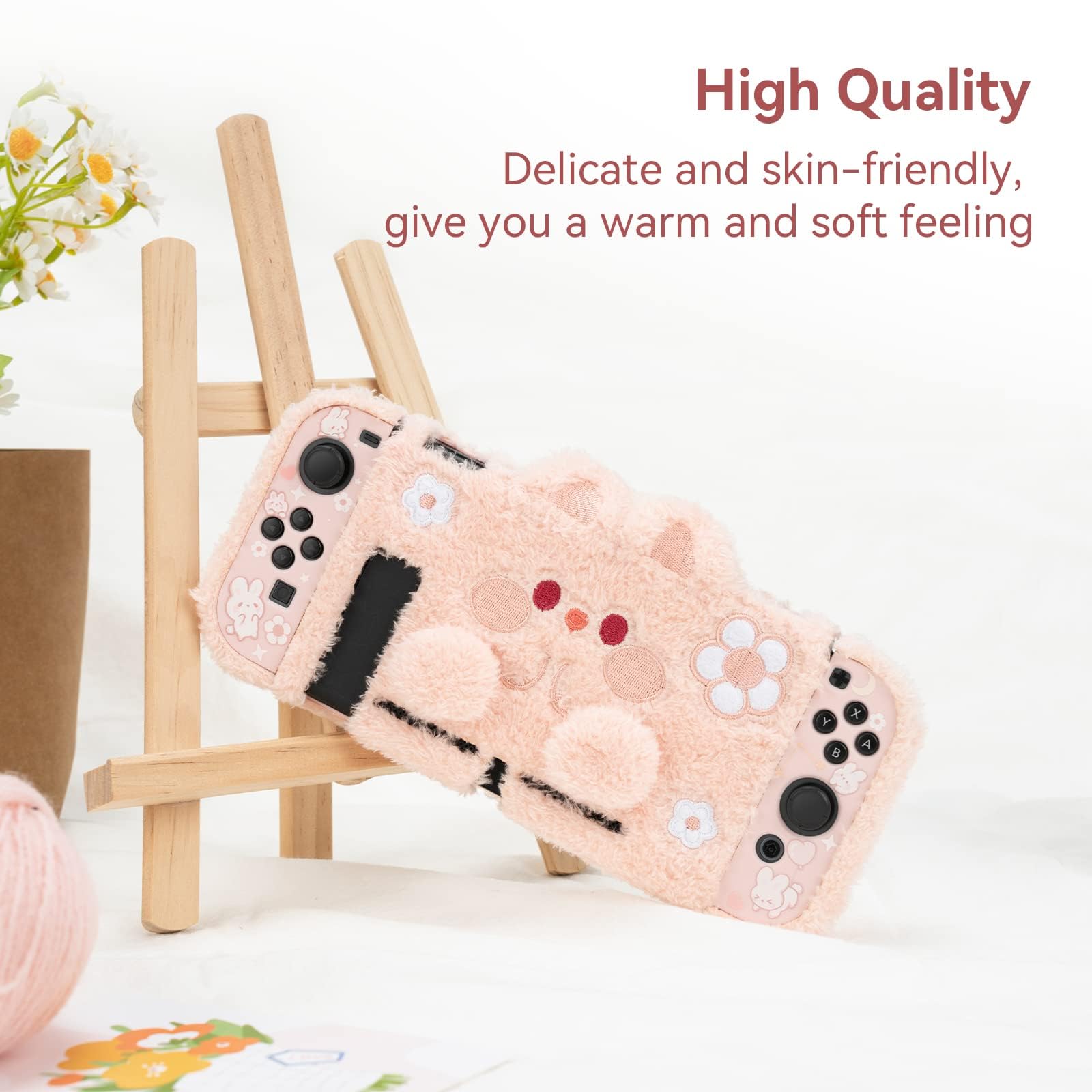 GeekShare Coque de Protection en Peluche Mignonne Compatible avec Switch et Joy Con - Absorption des Chocs et Anti-Rayures - Lapin en Peluche