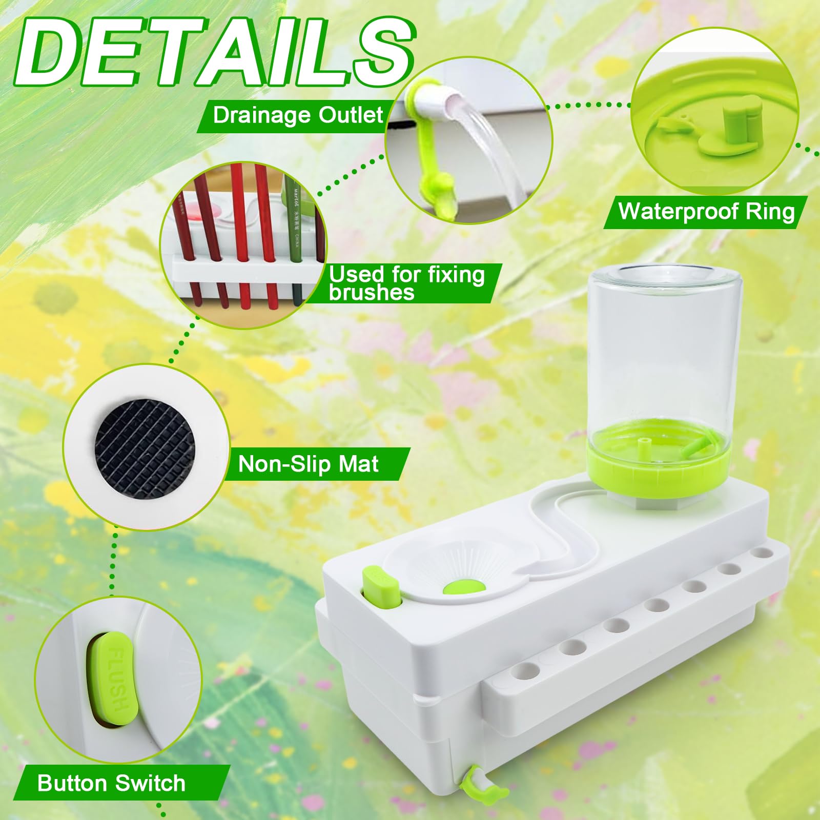 Nettoyeur De Pinceaux Avec Circulation D'eau - Pour Peinture Acrylique, Aquarelle, à L'eau - 4 Rainures, Disque De Mélange - Vert