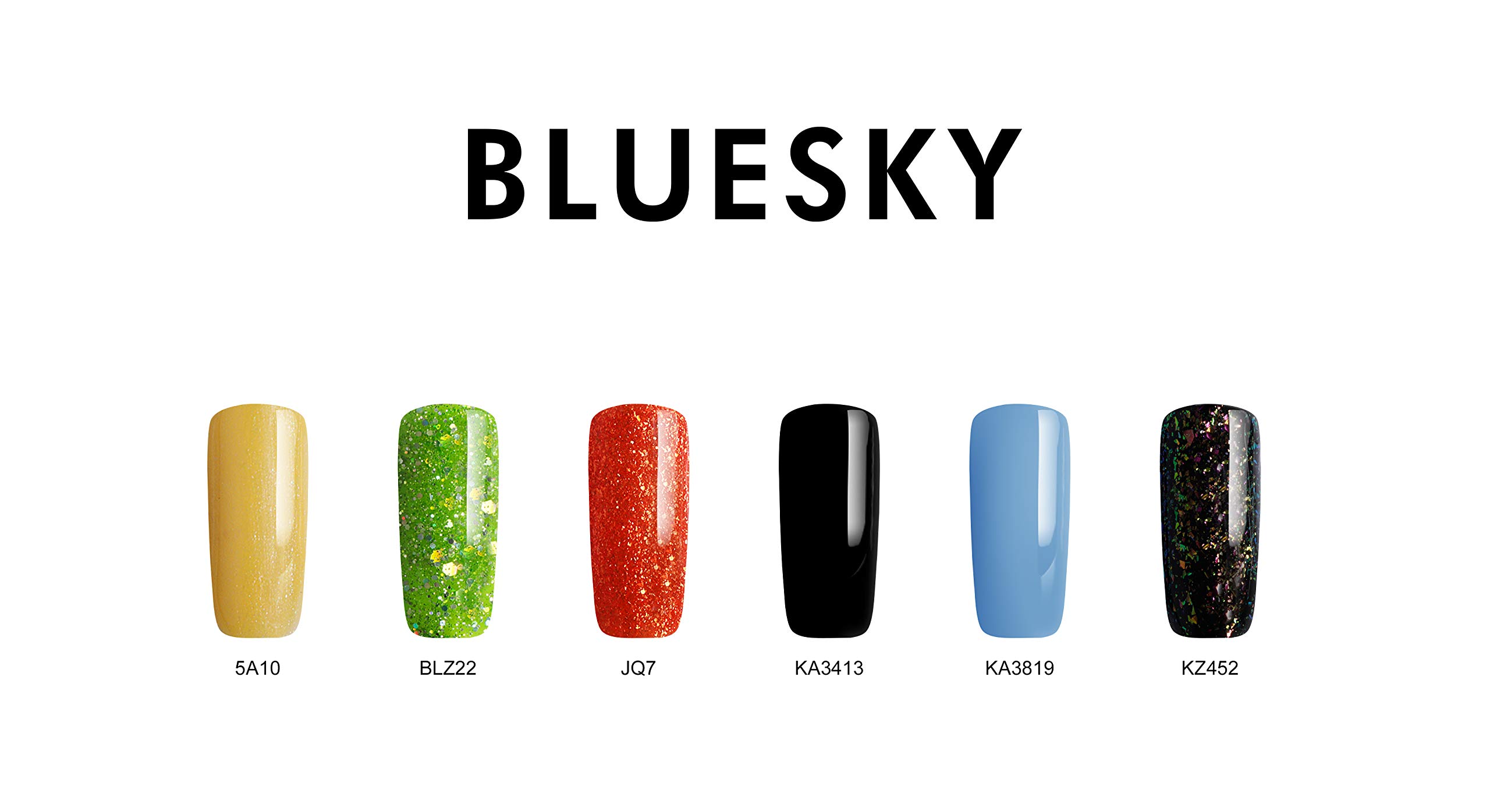 Bluesky Lucky zestaw 6 lakierów do paznokci żelowych/UV: Lucky Set 12, 6 x 10 ml, żółty, zielony, pomarańczowy, czarny i niebieski (wymaga suszenia pod lampą UV lub LED)