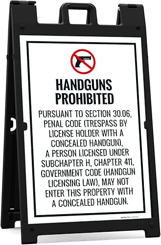 Handguns Prohibited Pursuant To Section 3006 Penal Code Sidewalk Sign Kit 24x36 Inches With A Frame Stand Made in USA by Sigo Signs