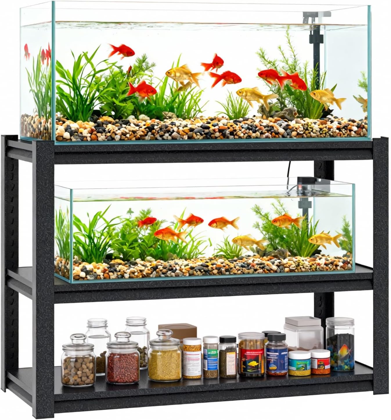 20-30 Gallon Aquarium Stand, 660LB Capacity, 2-Tier Shelves for Fish Tank Accessories Storage, Heavy-Duty Steel Hybrid for Fish & Reptile Tanks | Excludes Tank