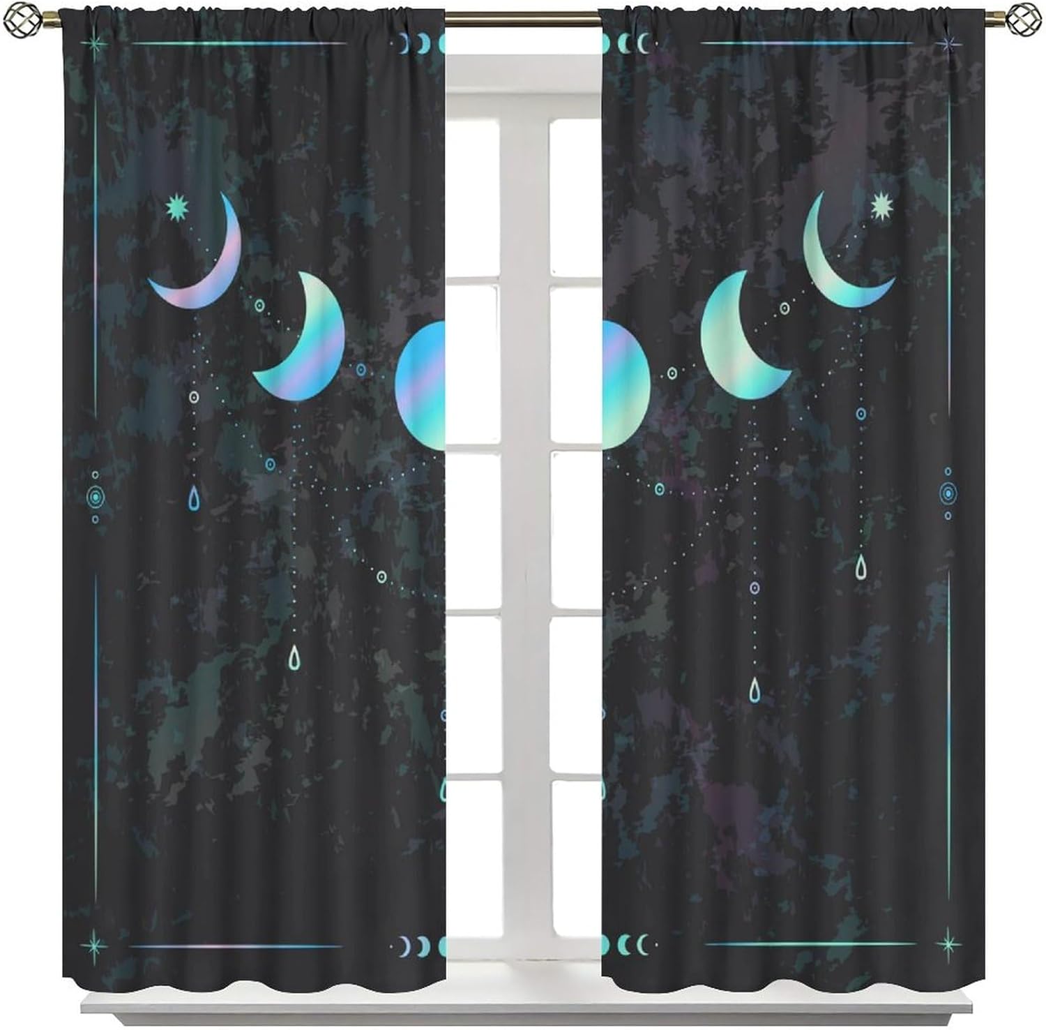 Sun Moon Mandala Celestial Curtain Vintage Boho Blue Chic Mystic Universe Starry Sky Blackout Rod Pocket Curtains Living Room Bedroom Window Drapes Set 42x54 Inch
