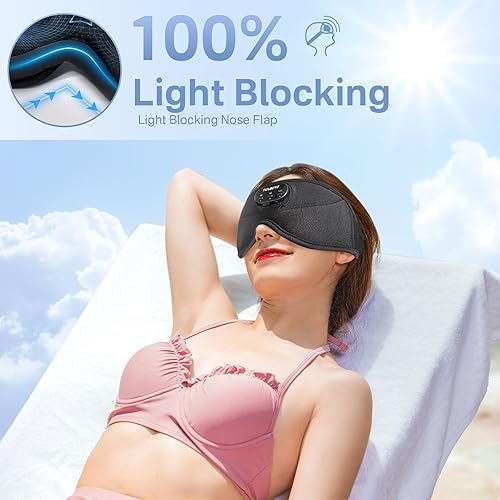 Miniatura 3 de Tulbeys Máscara de auriculares para dormir con Bluetooth, bloqueo de luz, máscara 3D de ojo de seda para dormir con 38 personas que duermen de lado