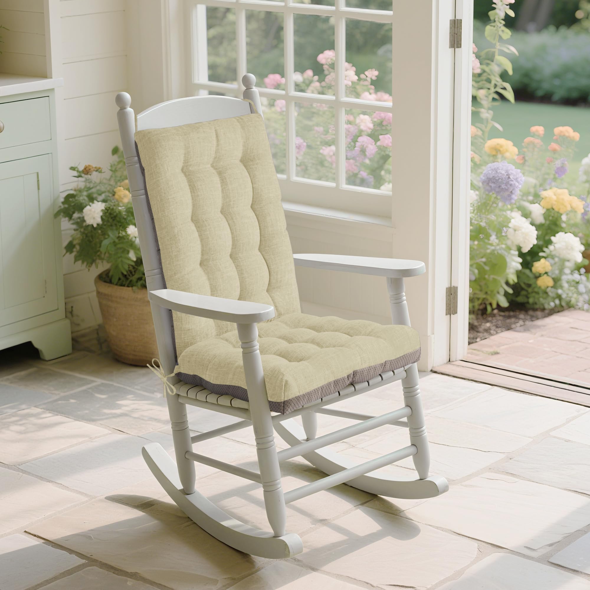 Coussin de chaise à bascule d'intérieur extra large, dossier haut, antidérapant, texturé, avec attaches pour fauteuil à bascule en bois, 50,8 x 50,8 cm, blanc