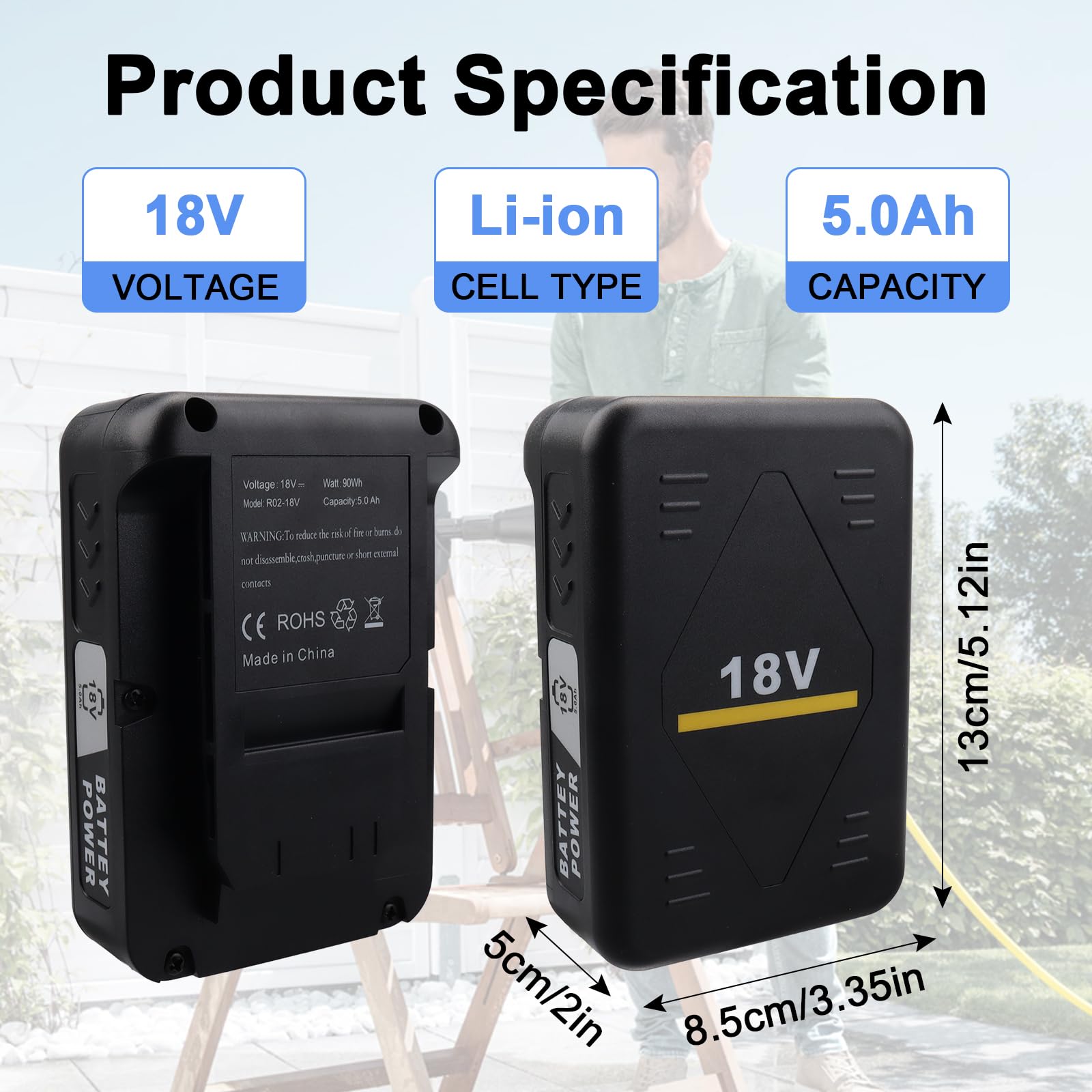 18 V 5000 mAh Ersatzakku für Kärcher Battery Power 18/50, 5 Ah Lithium-Ionen-Akku, kompatibel mit Allen Elektrowerkzeugen der Kärcher 18 V-Serie im Haus und Garten