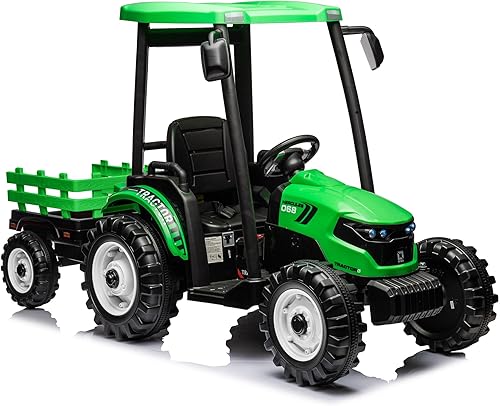 Miniatura 9 de Kidsera Tractor de paseo de 24 V con cargador frontal, excavadora de paseo con motores duales de 24 voltios, caja de 4 engranajes, marco de metal