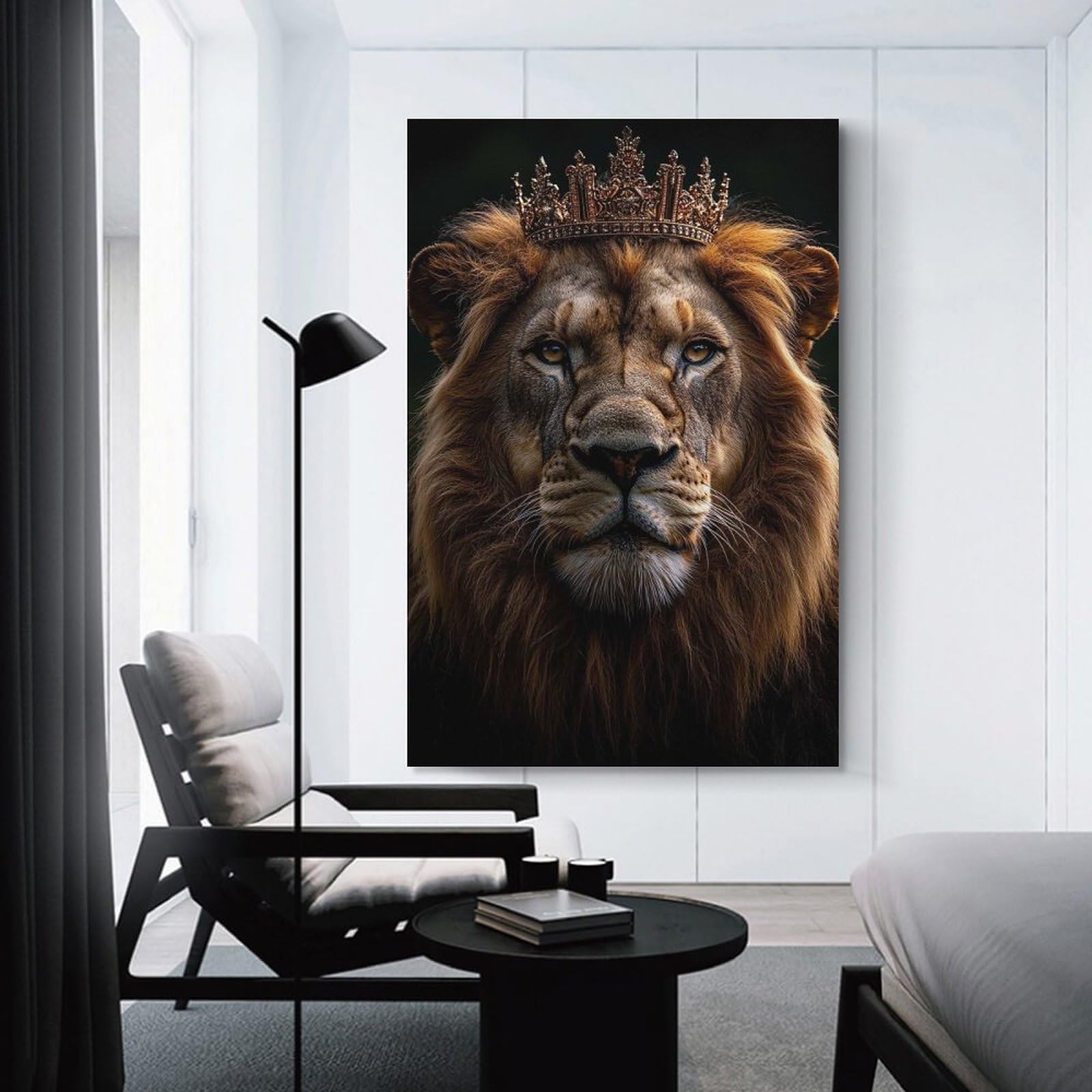 Junmoney Lion King Portrait with Golden Crown Canvas Wall Picture, 16x24inch(40x60cm), for Home, Office, Studio Or Guest Room, A Flexible Wall Accent for Shared Spaces