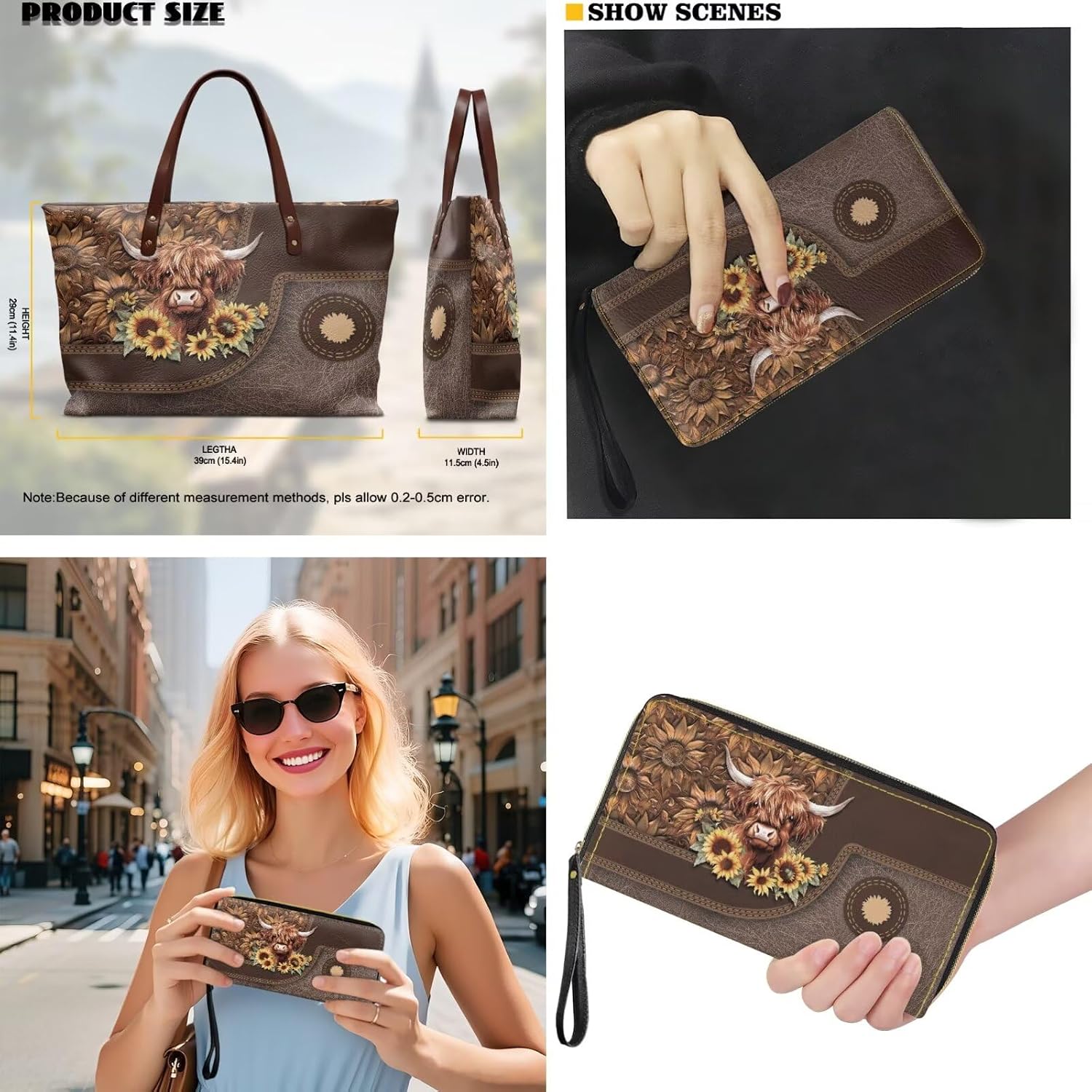 Womens Handbag Wallet Set Large Tote Bag PU Leather Shoulder Bag with Matching Purse